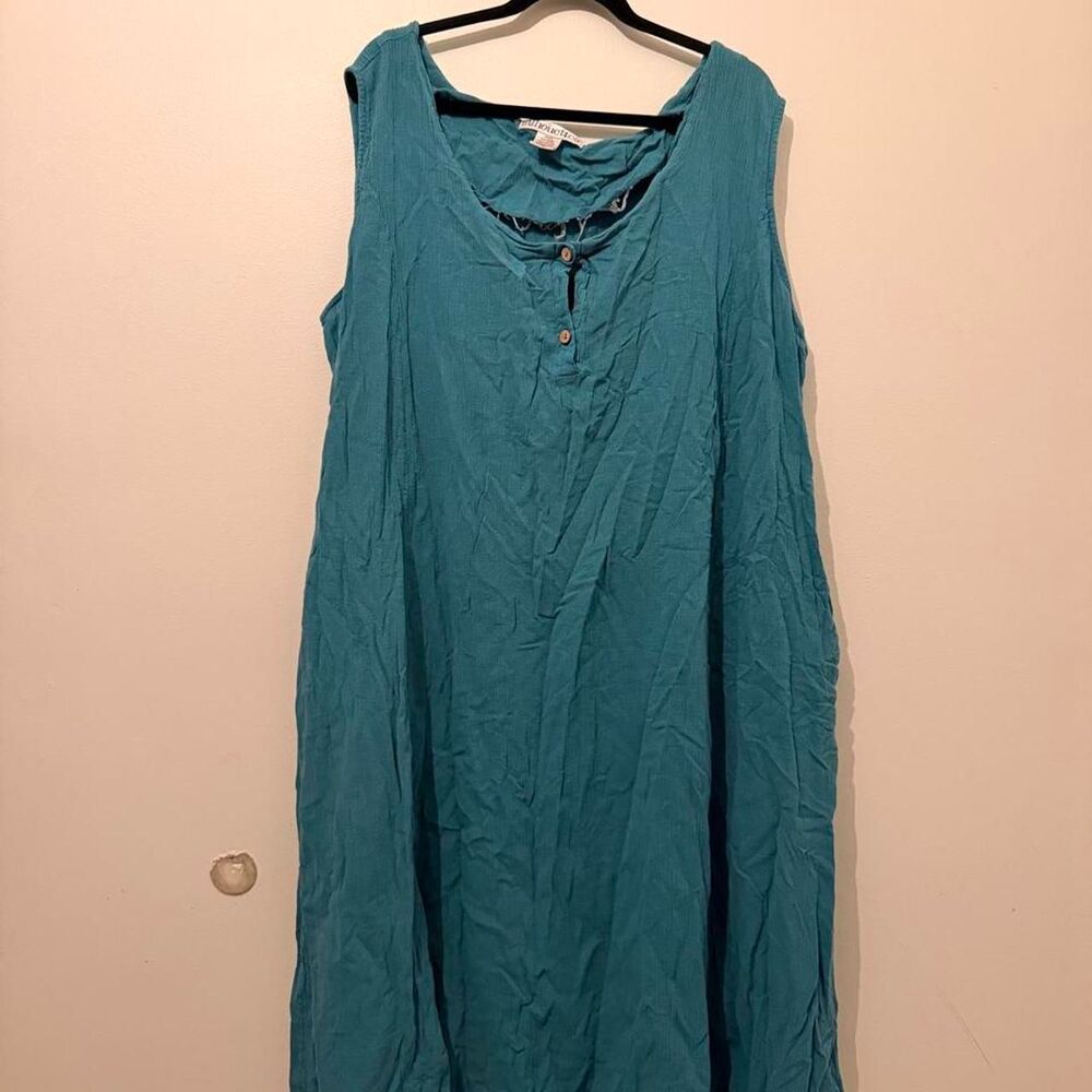 BOHO Silhouettes teal crinkle cotton midi dress, 3X 🩵🌿